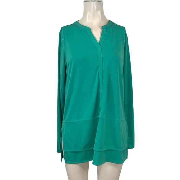 LAUREN RALPH LAUREN - WOMEN'S MEDIUM - GREEN LONG SLEEVE V NECK PULL-OVER TOP - Picture 1 of 5